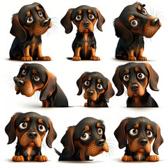 Dachshund Puppy Dog Set. Illustration.