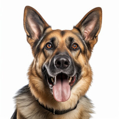 Portrait of a Happy German Shepherd Dog with White Background - Isolated Image