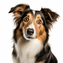 Isolated Collie Dog Portrait with Tilted Head on White Background - High Resolution Image
