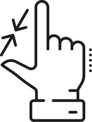 Resize icon for web. Hand gesture for increase and reduce. Arrows for growth and scaling sign, linear flat design tool, decrease and expand symbol