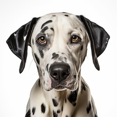 Isolated Dalmatian Dog with Visibly Sad Expression on White Background