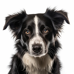 Isolated Border Collie Dog with Visibly Sad Expression on White Background