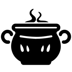 black cauldron with boiling magic potion