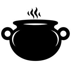 black cauldron with boiling magic potion