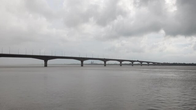 A partial view of the new Lalon shah Bridge over the Padma River in Ishwardi, Pabna, Bangladesh.