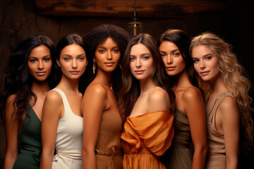 beautiful multiethnic female models in studio