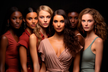 beautiful multiethnic female models in studio