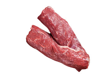 Uncooked lamb loin fillet, Mutton raw meat on butcher cleaver. High quality Isolate, transparent 