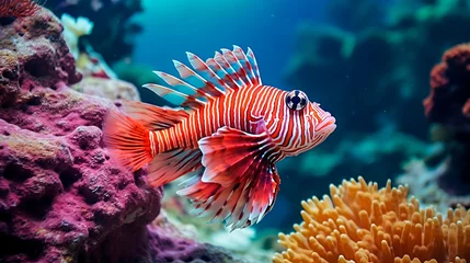 Tuinposter Tropical sea underwater fishes on coral reef. Aquarium oceanarium wildlife colorful marine panorama landscape nature snorkeling diving © LuckyStep