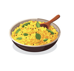 Yellow dal and rice in plate isolated on white background