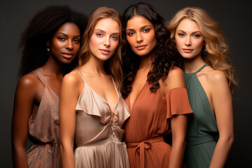 beautiful multiethnic female models in studio