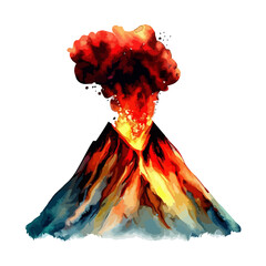 volcano eruption watercolor illustration