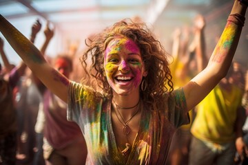 having fun girl at the festival of colors in india