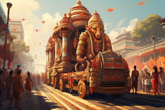 Rath Yatra, Traditional Illustration of Divine Chariot Festival