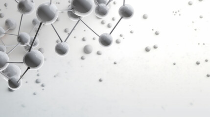 White balls floating, representing molecules or atoms in a scientific context - Science Particle Wallpaper created with Generative AI technology - obrazy, fototapety, plakaty