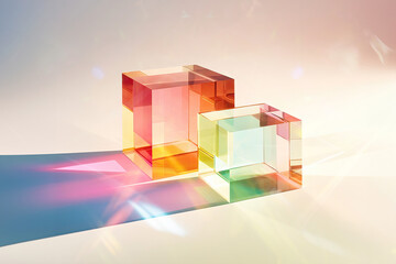 Abstract composition made of different illuminating cubes. Digitally rendered illustration. Technology, business, future, web3, metaverse design concept. Virtual reality, new digital worlds