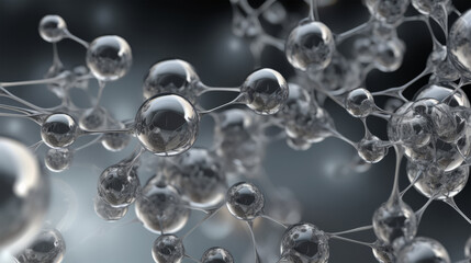 Stacked water droplets showcasing the fascinating world of molecular interactions - Science Particle Wallpaper created with Generative AI technology - obrazy, fototapety, plakaty