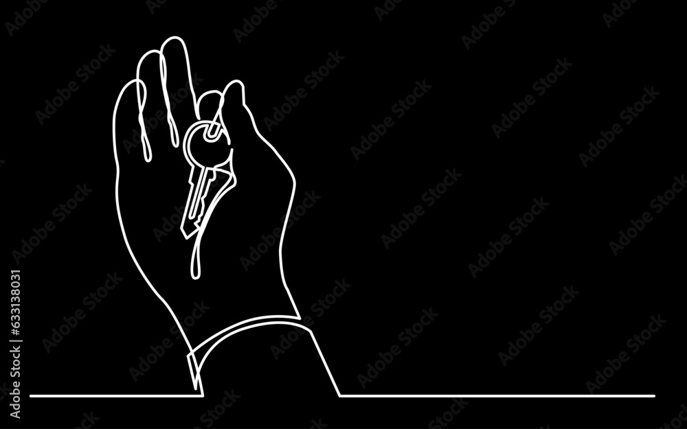 Wall mural continuous line drawing vector illustration with FULLY EDITABLE STROKE of human hand gesture holding item