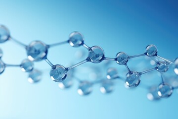 Close-up of a complex molecule of water on a blue background. - obrazy, fototapety, plakaty
