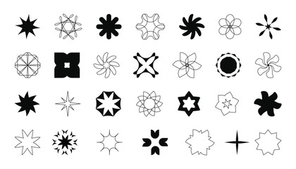 Vector set of brutalist geometric shapes. Trendy geometric forms, simple outlined figures, y2k style. Abstract graphic monochrome elements.