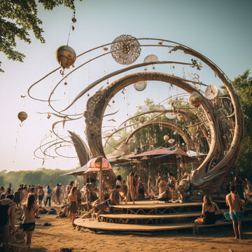 Ozora Festival: Cosmic Gathering of Unity, Music, and Spirit. Transformative Vibes, Enchanting Music, Unity in Diversity. Generative AI.