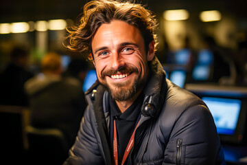 Fototapeta premium building employee smiling looking at camera, portrait, earthworks, jobs,