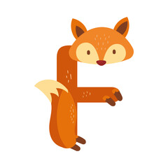 Letter F. Fox. Vector graphics in flat cartoon style