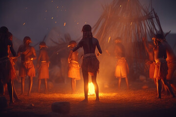 Mystical Night Dance: African Tribe Amidst Firelight