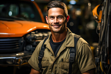 Fototapeta premium building employee smiling looking at camera, portrait, earthworks, jobs,