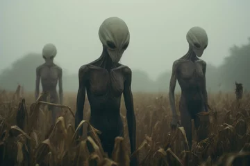Photo sur Plexiglas UFO Ethereal Greys in the Haunted Cornfield