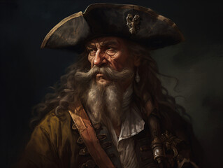 A portrait of a bearded man wearing a pirate hat Generative Ai