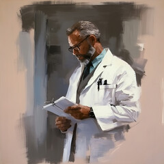 An oil painting of a man in a lab coat  Generative Ai