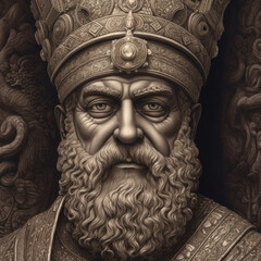Fototapeta premium A statue of a bearded man wearing a crown Generative Ai