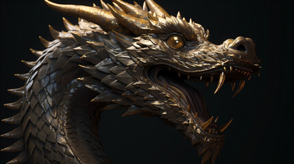 A detailed dragon statue on a black background Generative Ai