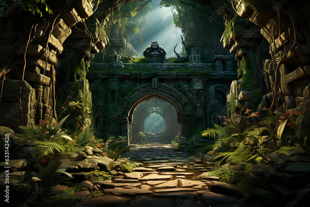 Wall mural background environment of 3d abstract secret escape route for adventure mobile game. cartoon style o