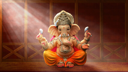 Ganesh Illustration of colorful hindu lord Ganesha on decorative background- Graphical poster modern art 3D wallpaper