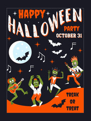 Happy Halloween Card Flyer with Dancing Monsters © krugli