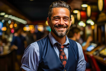 Fototapeta premium building employee smiling looking at camera, portrait, earthworks, jobs,