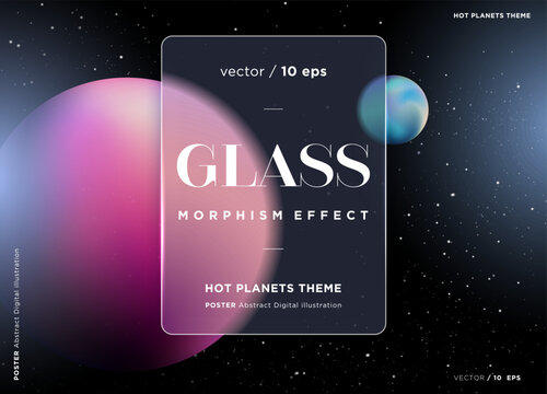 Vector image in the glass morphism style. Translucent template for web site. Frosted glass and spheres.