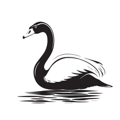 Swan in logo, icon style. 2d cute vector illustration in cartoon, doodle style. Black and white