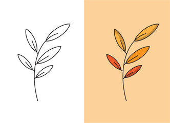 Set of doodle branches with leaves. Vector illustration for your design for coloring children book or other design uses.