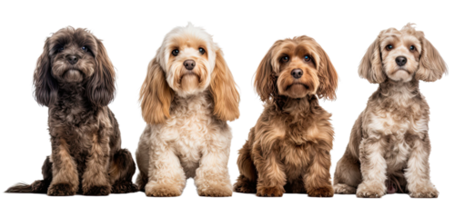 Cockapoo dogs looking at the camera isolated on transparent background
