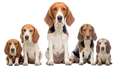 Foxhound dogs looking at the camera isolated on transparent background