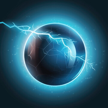 Vector image of a blue ball lightning on a dark background.