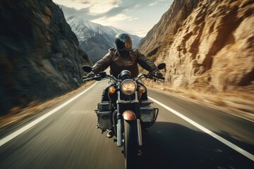 man riding a motorcycle on the road, AI Generated - obrazy, fototapety, plakaty