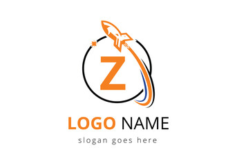 Initial Z monogram letter alphabet with a Rocket logo design. Rocket icon. Font emblem. Modern vector logotype Template