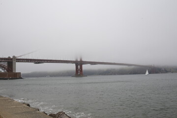 Some fog with little visibility in the Golden Gate bridge of San Francisco