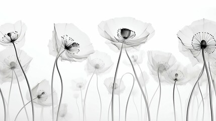 Transparent X-Ray Flowers Art on White Background. Generative ai