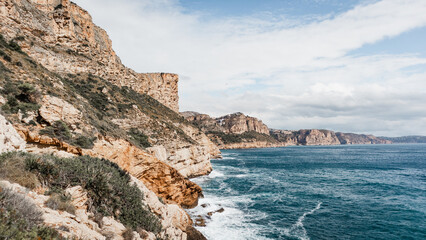 Cliffs and beaches in the south of Spain. Costa Blanca in the Spanish Mediterranean.