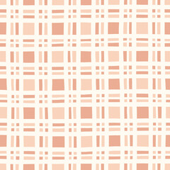 Hand-Drawn Pink and White Geometric Checks Vector Seamless Pattern. Modern Retro Palyful Print. Organic Square Shapes - 633147216